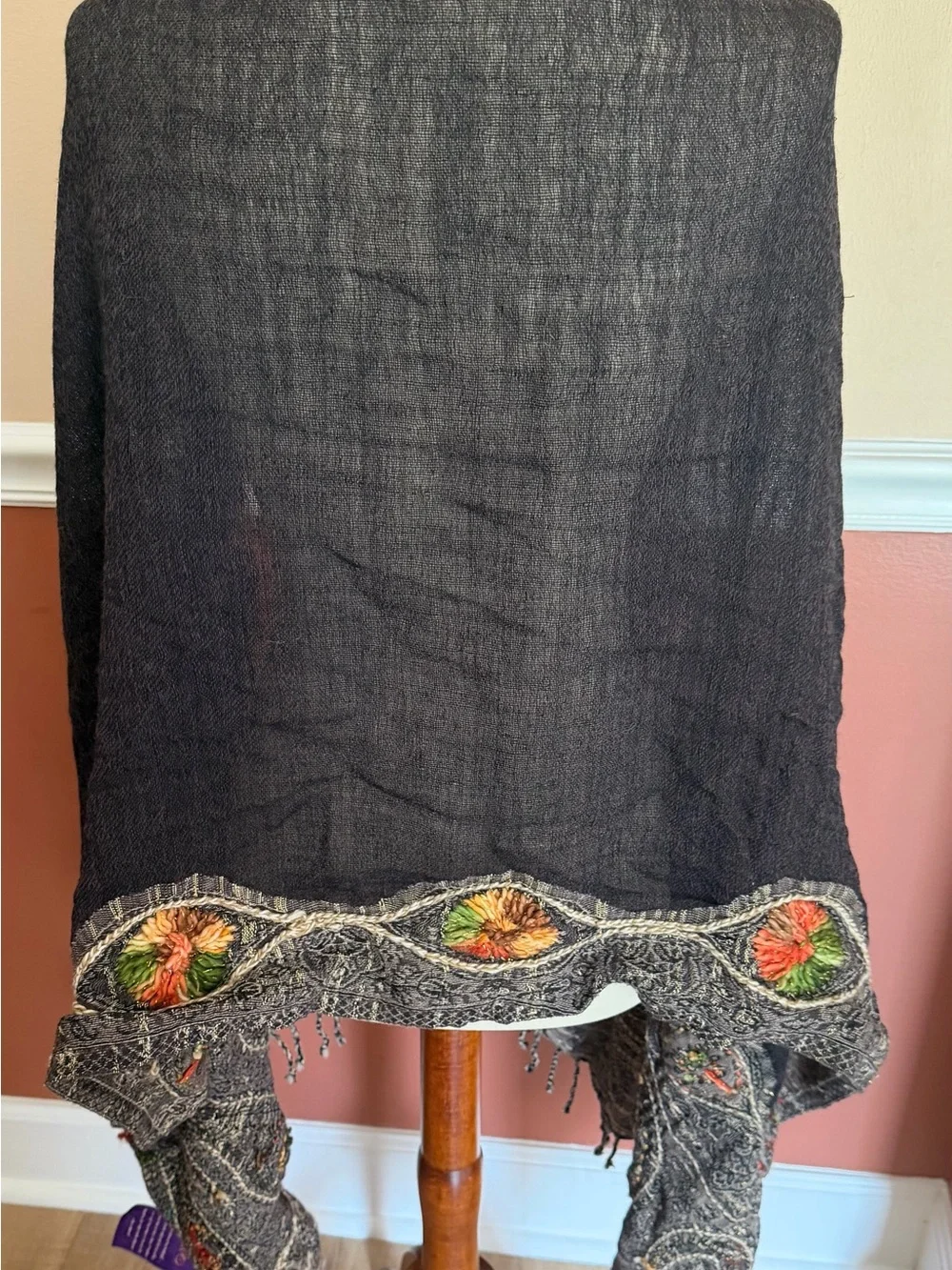 JAIN Shawl Wrap Throw Handcrafted India 95% Wool 72x26” Fringe